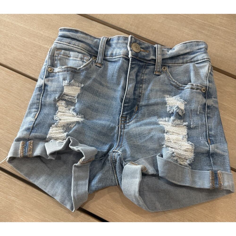 Aeropostale High Rise Midi 00 Cuffed Jean Shorts Distressed Y2K Casual Festival‎ - Picture 2 of 5